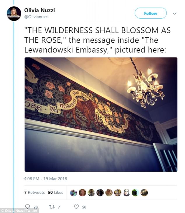 In her story for New York Magazine, Olivia Nuzzi describes the ornate wall hanging found just inside the townhome where Corey Lewandowski lives. In an interview with Columbia Journalism Review, Nuzzi cops to taking a picture of it upon entering the building by herselfÂ 