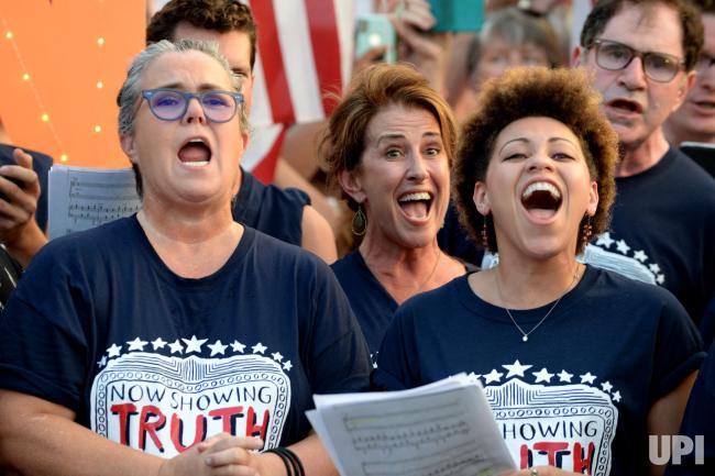 Rosie O’Donnell Leads Protest Singing in Front of White House